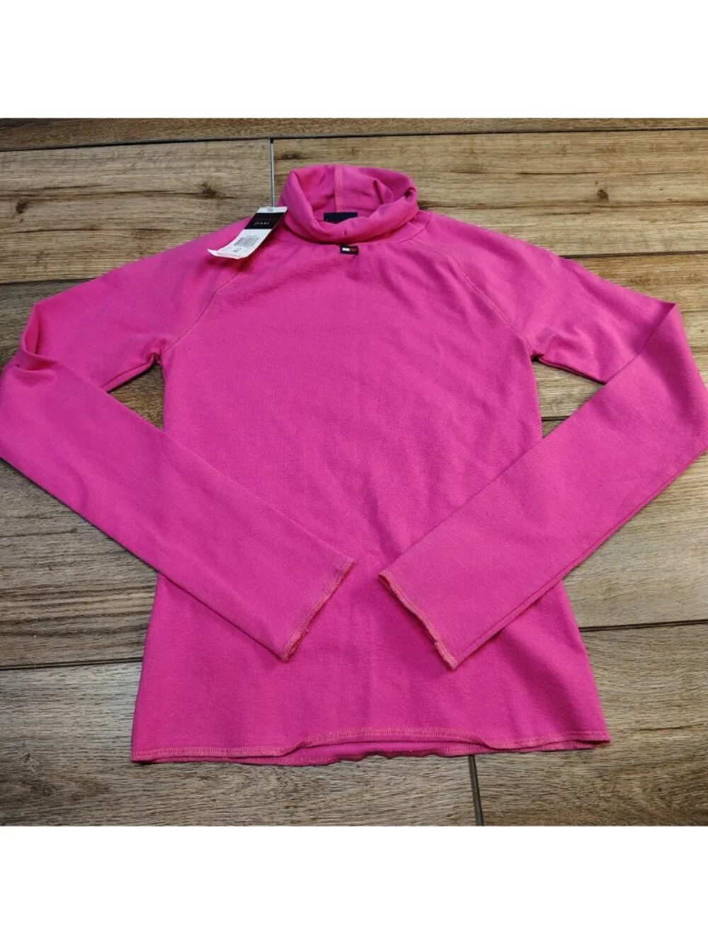 Tommy Jeans Womens XS Pink Turtleneck Top NWT 90s Long Sleeve Cotton